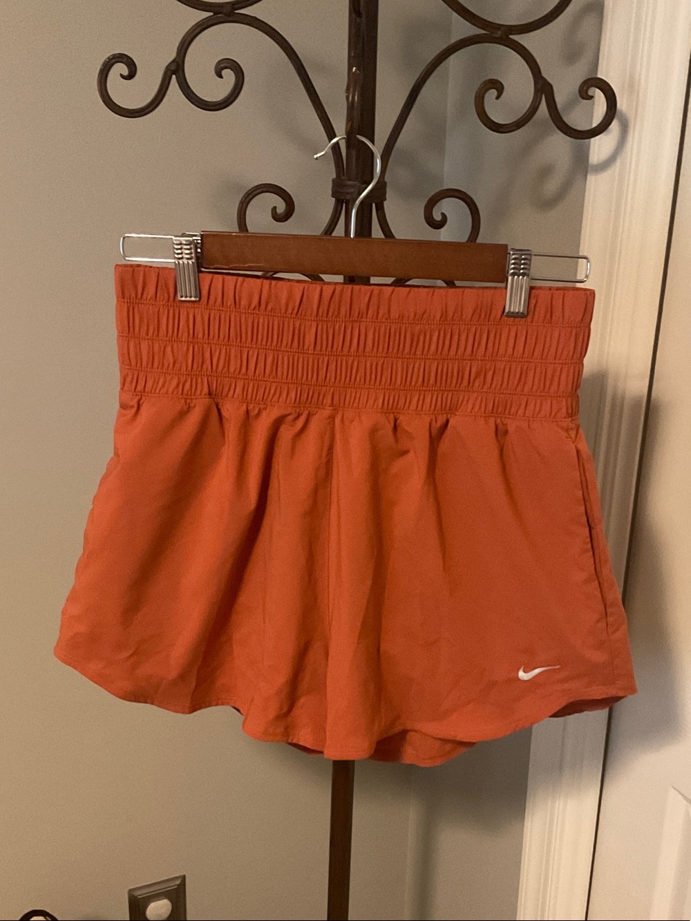 Nike Women’s Rust Athletic Smocked-Waist Shorts
